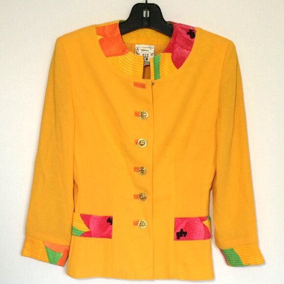 Vintage Joseph Ribkoff Womens Jacket Sz 8 Dark Yellow Button Closure Long Sleeve - Picture 1 of 8
